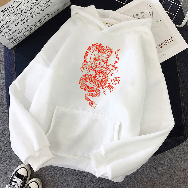 Hoodies Harajuku Vintage Dragon Pattern Printed Male Street Hoodies - Image 3