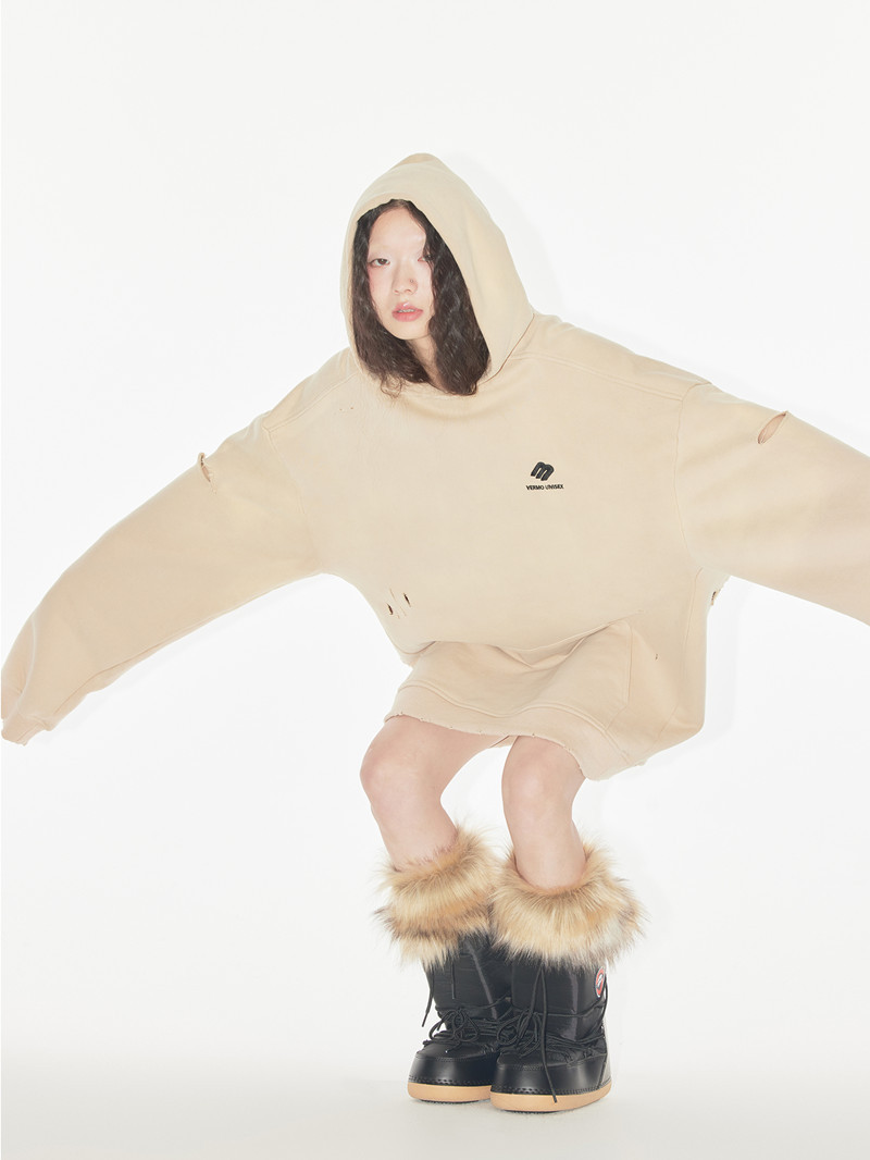 Worn Out And Torn Soft Comfortable Loose Hoodie - Image 4