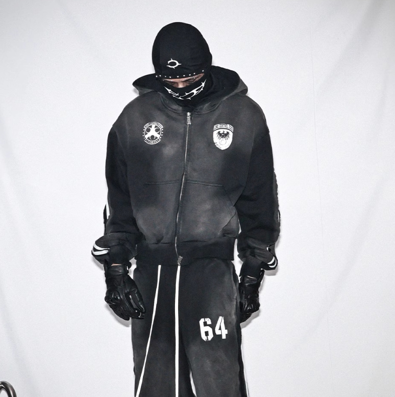 Wash And Make Old Printed Striped Hoodie