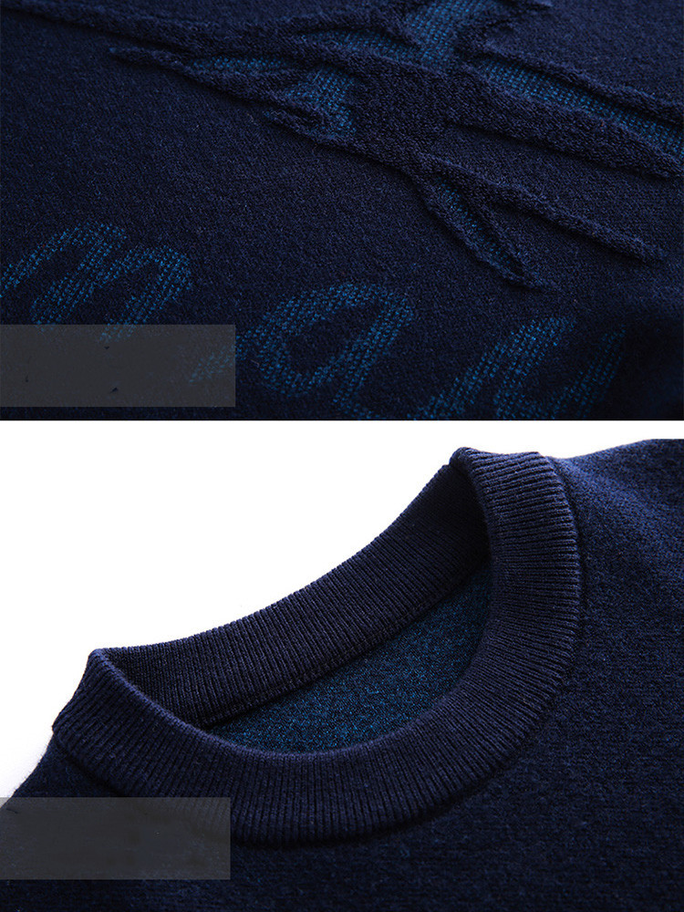 Men's Jacquard Loose Plus Size Wool Sweater - Image 4