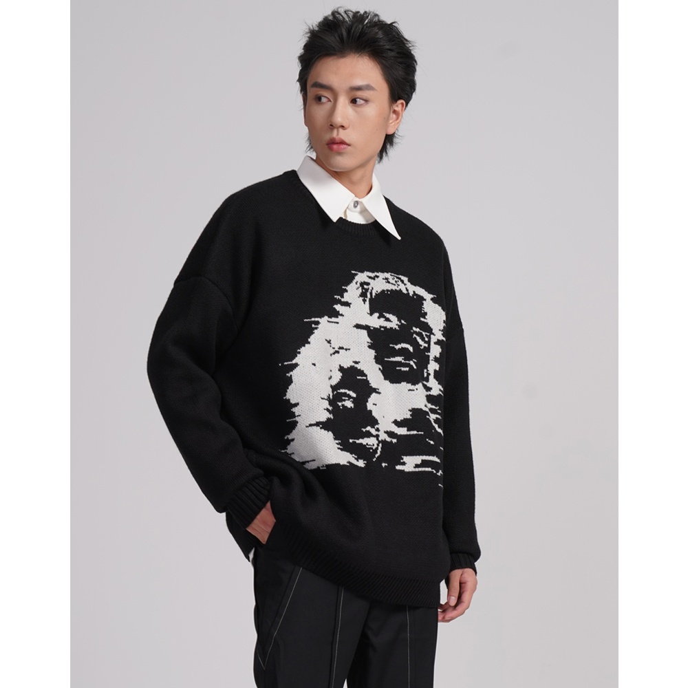 Men's Oversized Thick Jacquard Pullover Sweater - Image 7