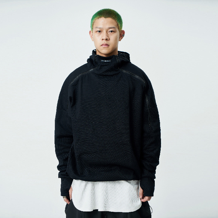 Double Zipper Hooded Knitted Pullover Sweatshirt - Image 5