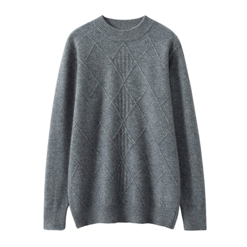 New Men's Round Neck Solid Color Cashmere Fashion Jacquard Bottoming Shirt - Image 5