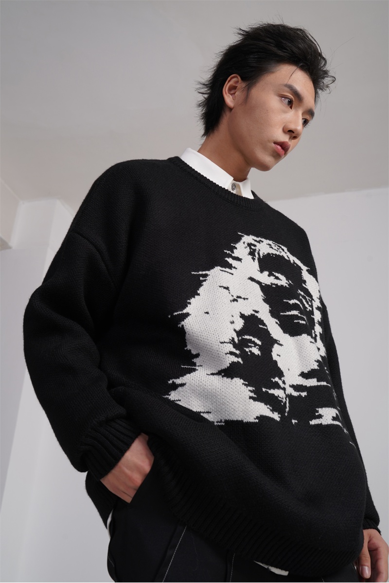 Men's Oversized Thick Jacquard Pullover Sweater - Image 5