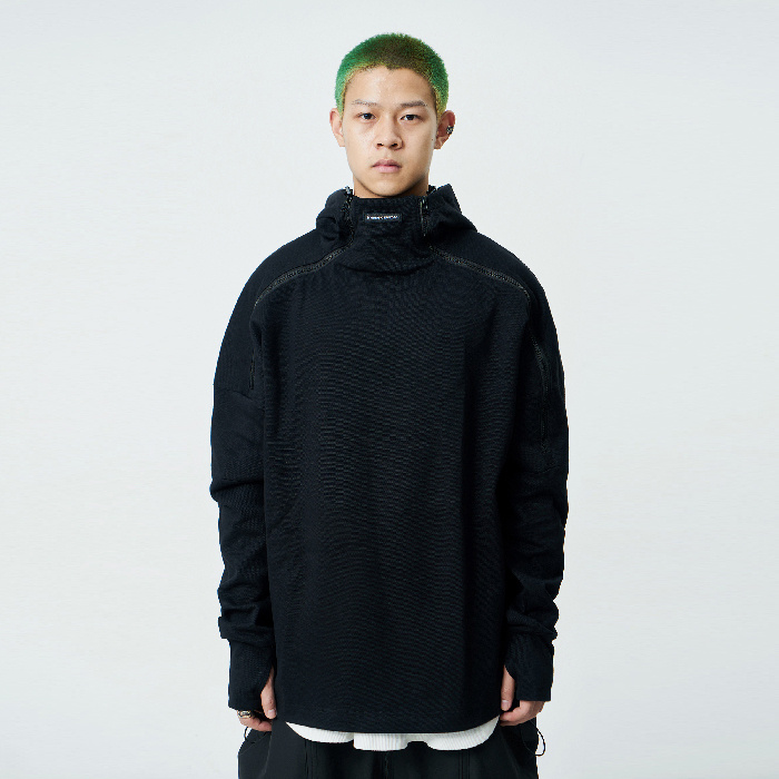 Double Zipper Hooded Knitted Pullover Sweatshirt