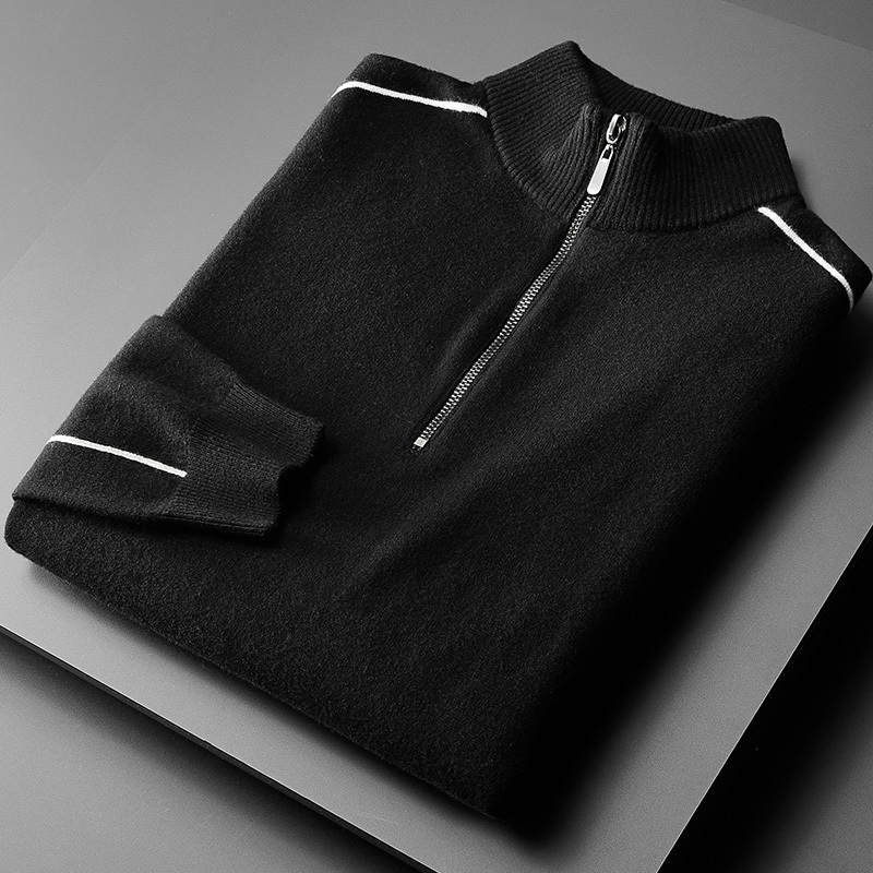 Zipper Half High Collar Autumn Winter Thin Sweater - Image 3