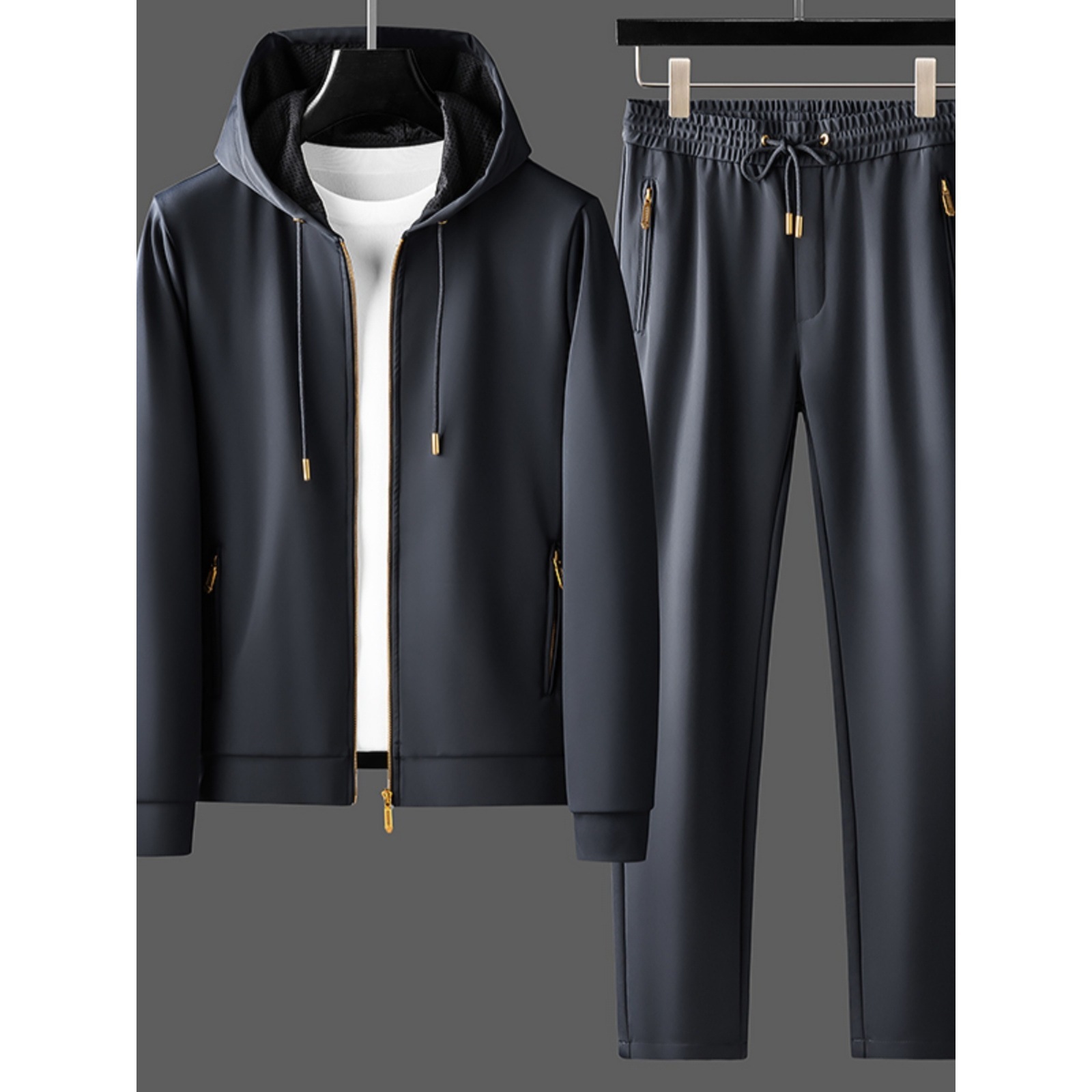 Contrast Color Men's Thickened Two-piece Suit Sweater Zipper Casual Suit - Image 4