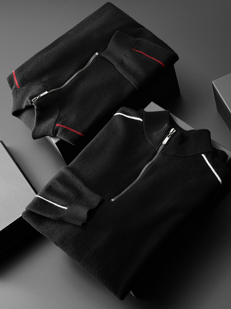 Zipper Half High Collar Autumn Winter Thin Sweater - Image 4