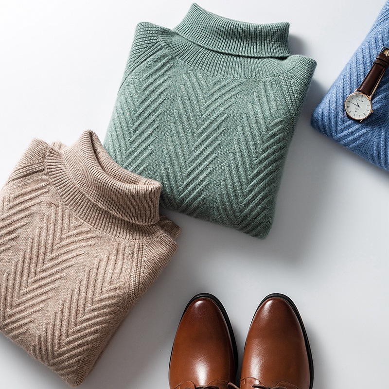 Cashmere Sweater Men's High Lapel Thick V-shaped Jacquard