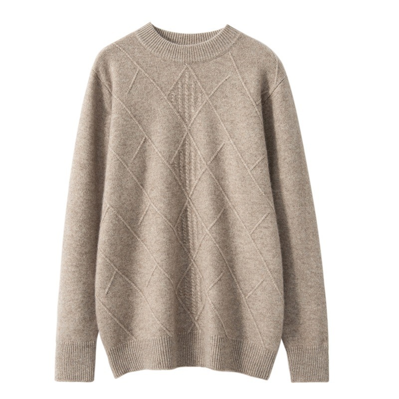 New Men's Round Neck Solid Color Cashmere Fashion Jacquard Bottoming Shirt - Image 6