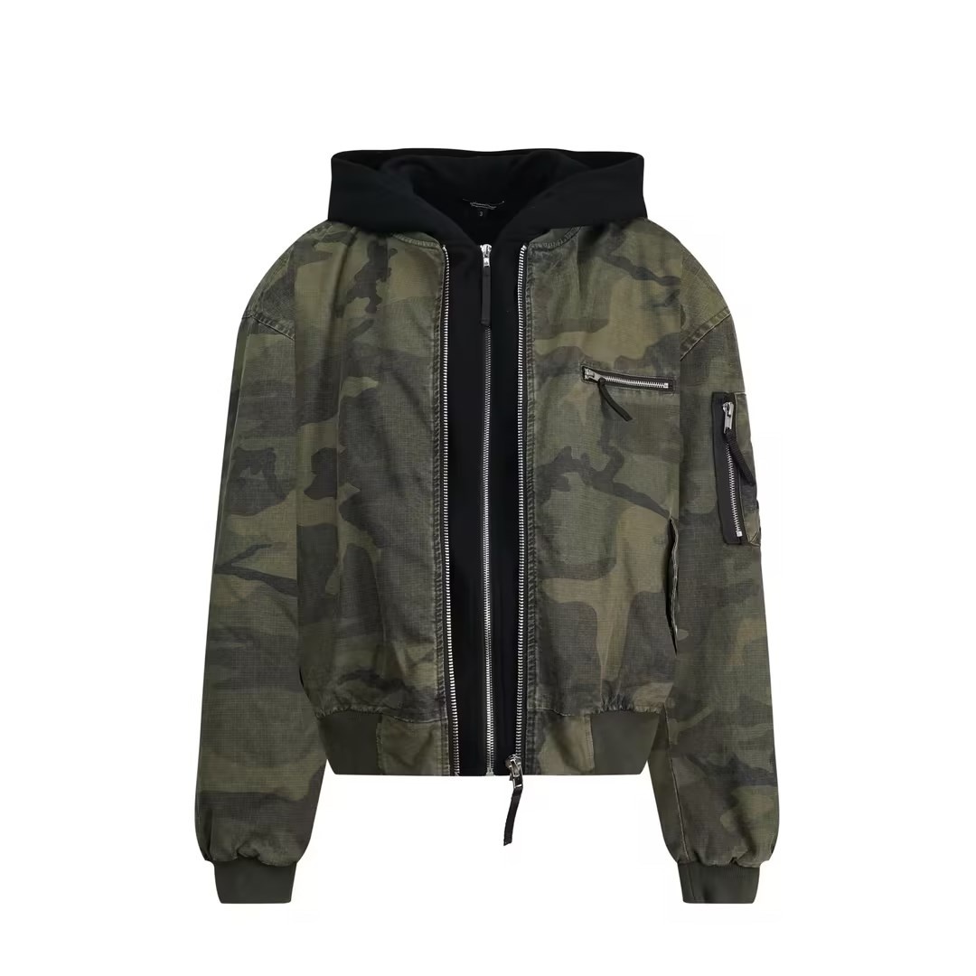 Leisure Washed-out Distressed Camouflage Fake Two-piece Cotton-padded Jacket - Image 6