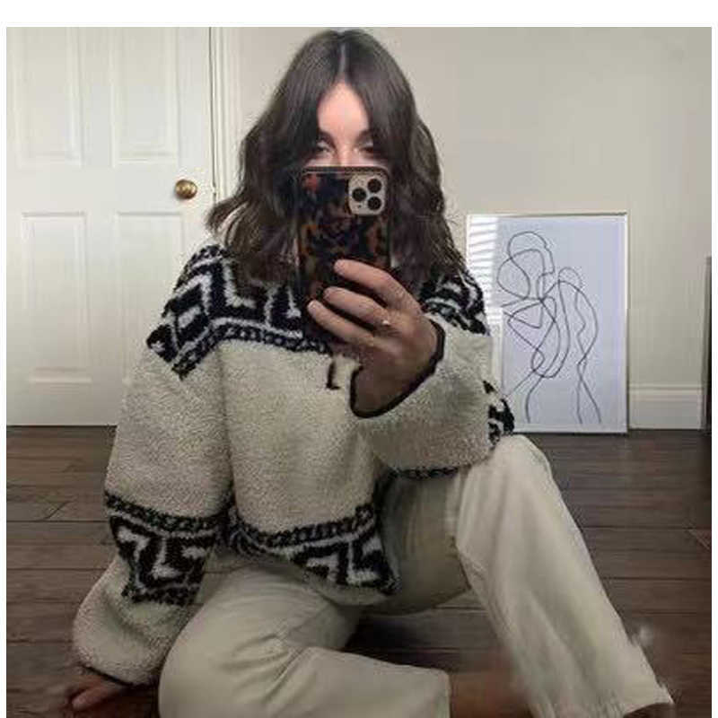 Short Zipper Polo Large Lapel Lamb Wool Loose Woolen Coat - Image 6