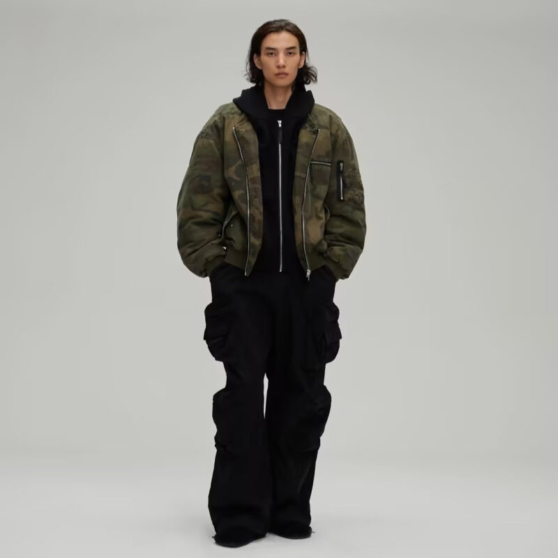 Leisure Washed-out Distressed Camouflage Fake Two-piece Cotton-padded Jacket