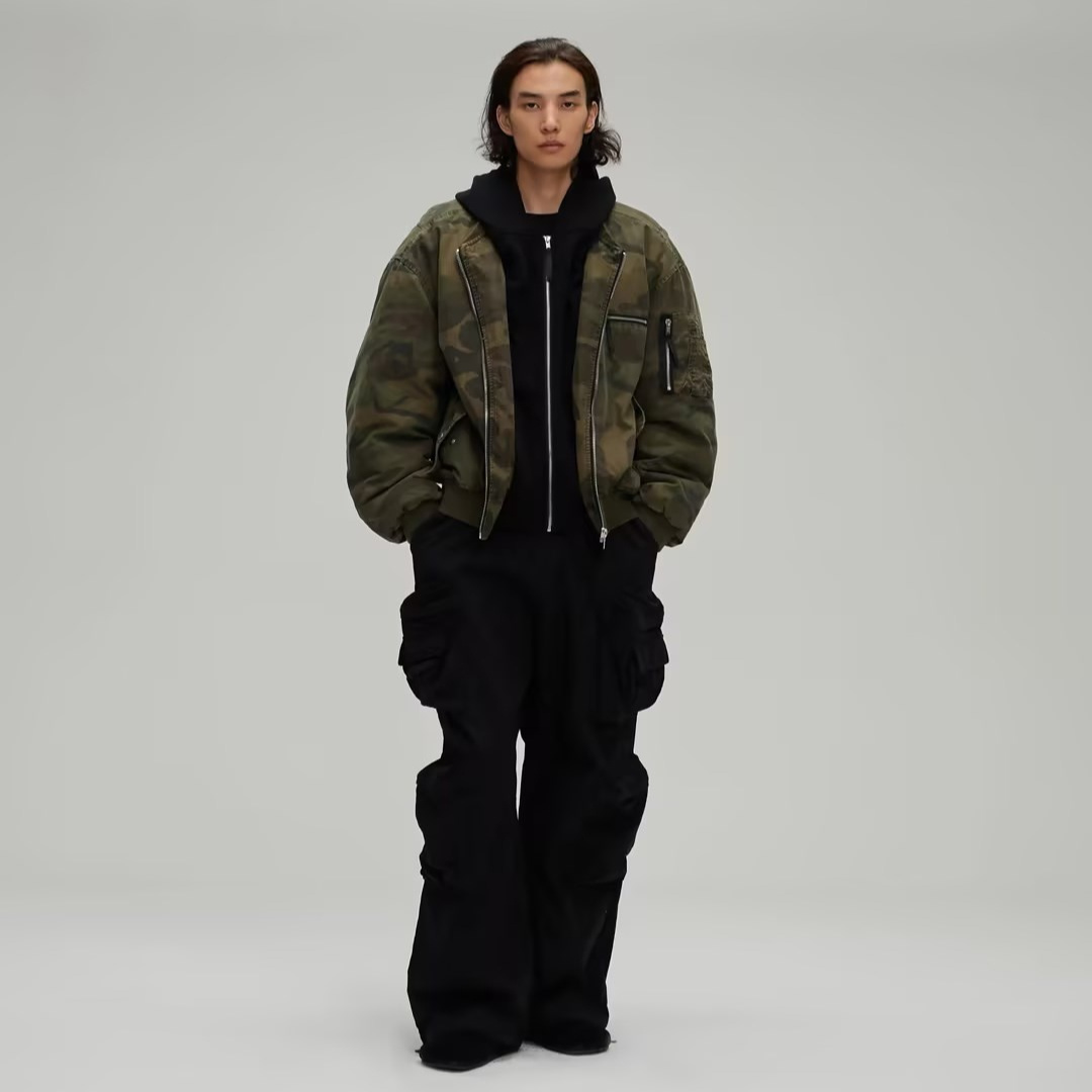 Leisure Washed-out Distressed Camouflage Fake Two-piece Cotton-padded Jacket