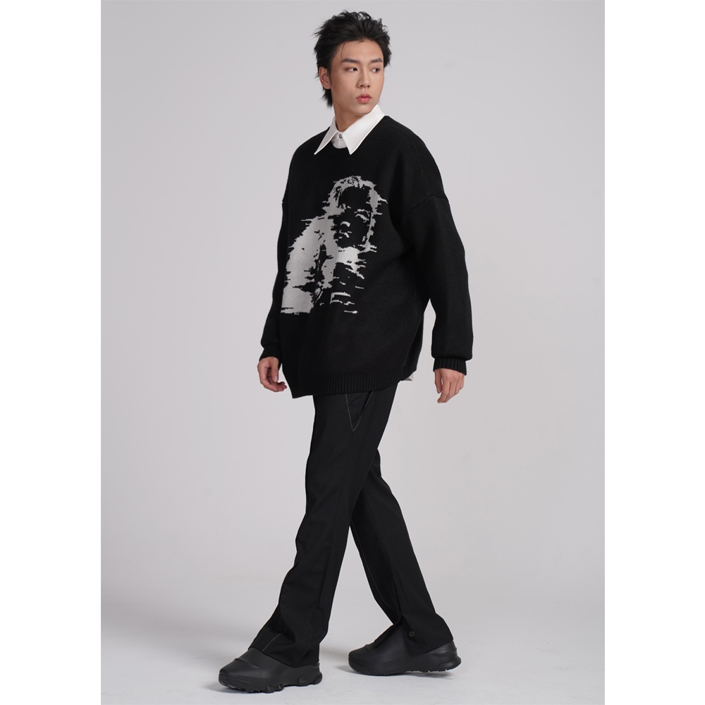 Men's Oversized Thick Jacquard Pullover Sweater - Image 3