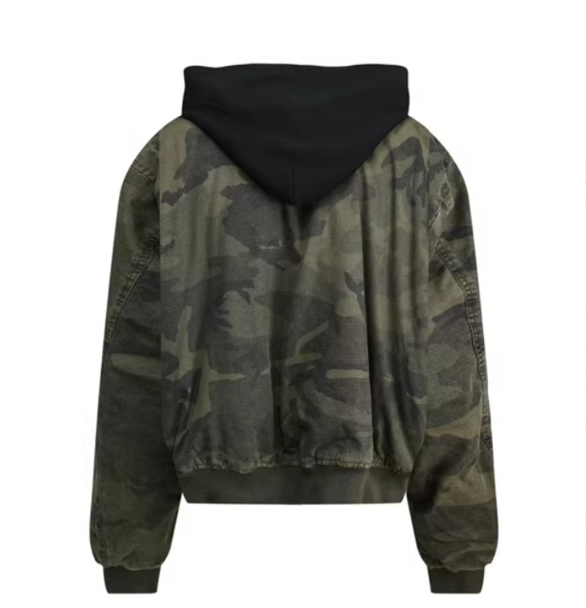Leisure Washed-out Distressed Camouflage Fake Two-piece Cotton-padded Jacket - Image 5