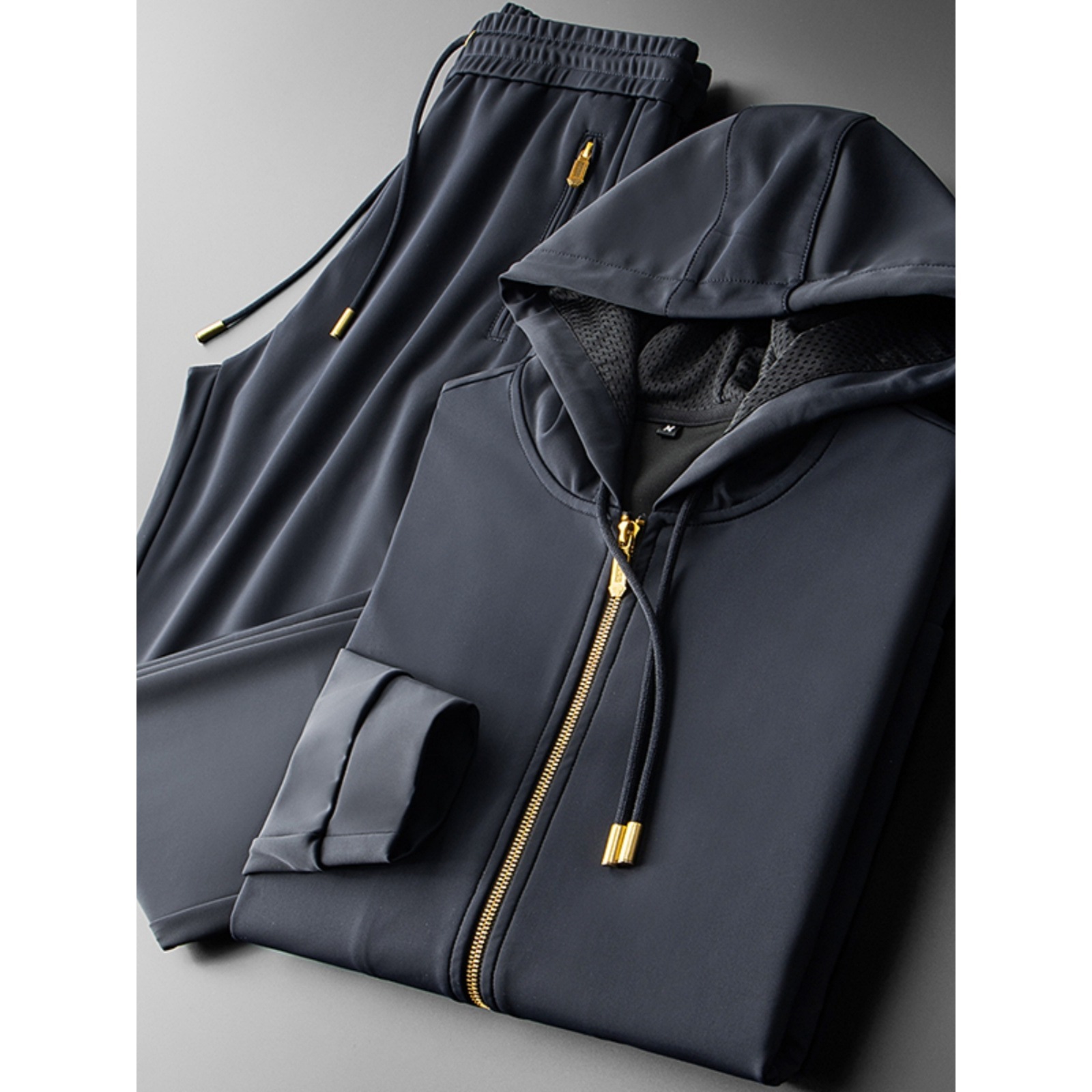 Contrast Color Men's Thickened Two-piece Suit Sweater Zipper Casual Suit - Image 3