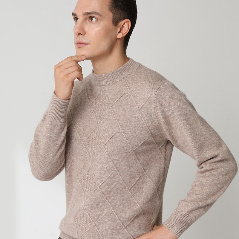 New Men's Round Neck Solid Color Cashmere Fashion Jacquard Bottoming Shirt - Image 7