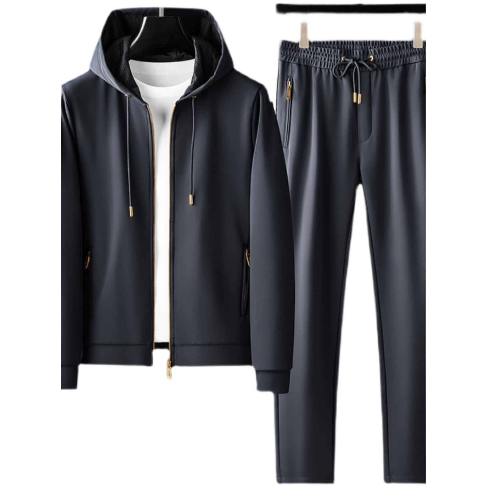 Contrast Color Men's Thickened Two-piece Suit Sweater Zipper Casual Suit - Image 5