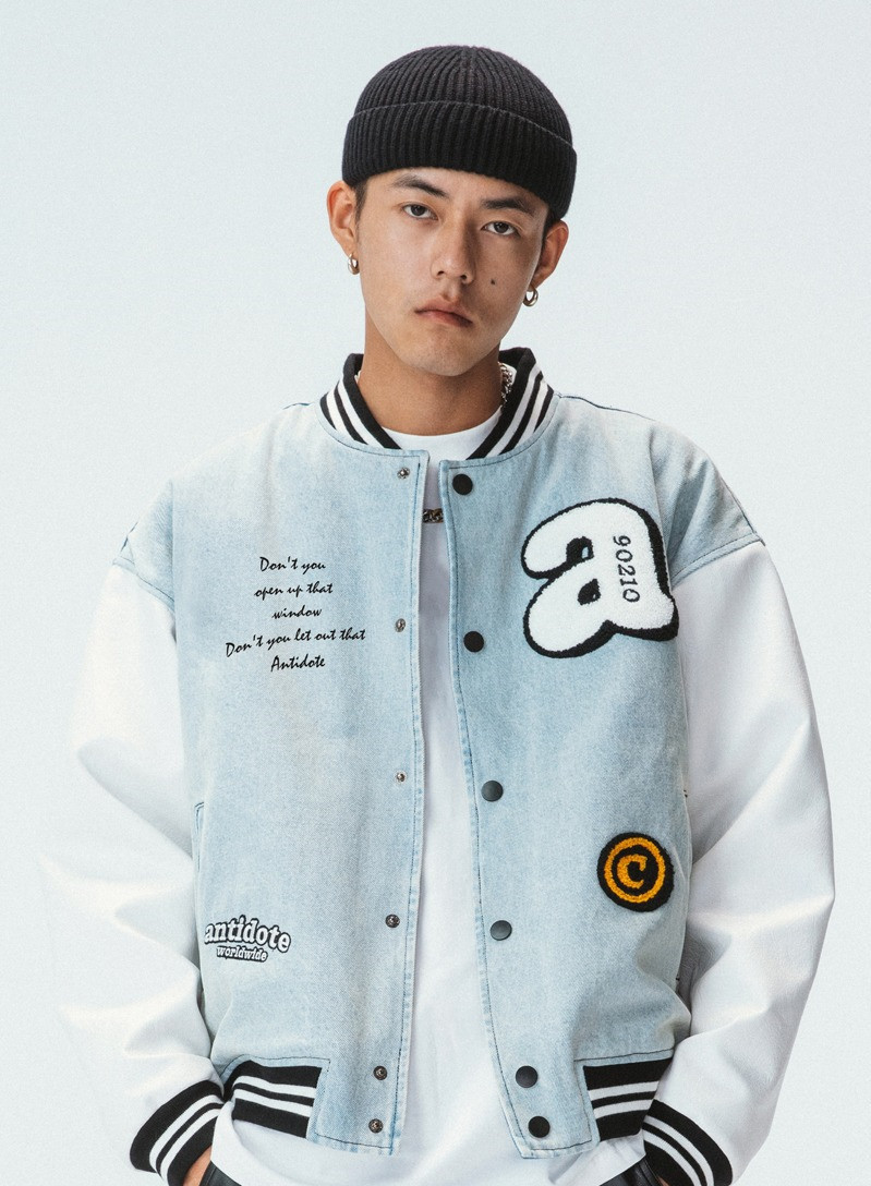 Cotton Towel Embroidered Washed Denim Baseball Uniform