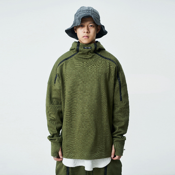 Double Zipper Hooded Knitted Pullover Sweatshirt - Image 3